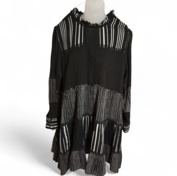 Zara Women Black White Tiered Swing Dress Long Sleeve Babydoll Size XXL - Picture 2 of 9